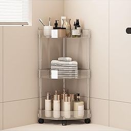 MosQuick® 3 Tier Acrylic Corner Trolley Rack Cart Kitchen Trolley Kitchen Organizer Kitchen Storage Rack Bathroom Organiser Bathroom Shelf Ideal Salon Trolley Perfect Racks for Storage Multipurpose.-14