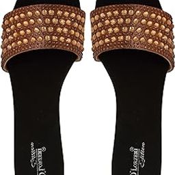 D'LORZERI Women's Embellished Slip-On Flats | Cushioned Footbed | Stylish Open-Toe Sandals for Casual & Ethnic Wear 36-image-3
