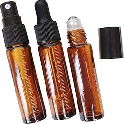ECVV 3PCS Essential Oil Roller Bottles Brown Glass Spray Bottles, 10ml Empty Refillable Glass Dropper Bottles for Skincare (1*Roll-on Bottle, 1*Spray Bottle, 1* Dropper Bottle)-image-37