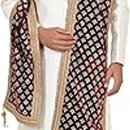 Men's Velvet Gold Print Sherwani Dupatta with Tassels (Maroon,Free Size)-image-7