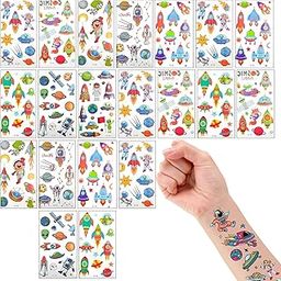 Birthday Popper Space Theme Temporary Tattoo Cards as Birthday Return Gifts for Kids | Pack of 20 Sheets | 12 x 7 cm | Safe to Apply | Party Decoration Supplies-13