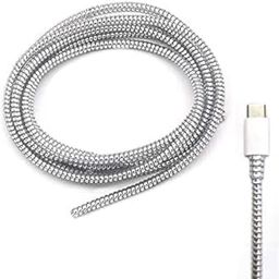 EDNITA Cable Charger Protector Spiral Triple Colour 1.5 Meter 150 cm Plastic Cord Wire Charger Winder for iPhone and Android Charging Cables (Silver (Pack of 1))-image-43