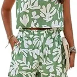 mastyle Women's 2 Piece Outfits Sleeveless Floral Print Vest and Shorts Blazer Sets for Club Party-picture-1