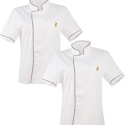 MagiDeal 2pcs Men Women Chef Uniform Single Breasted Cook Short Sleeve Red Coat L-image-26