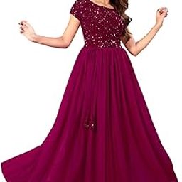 Elegant Women's Gown with Sequins Work | Velvet Bodice & Net Flare | Short Sleeve, Boat Neck | Perfect for Parties & Special Occasions-picture-12