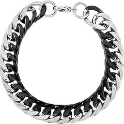 Silver Black Curb Stainless Steel Bracelet for Men-image-23