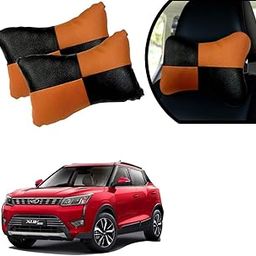 Kandid Orange Check Design Car Neck Rest Cushion with Adjustable Straps_326-image-13
