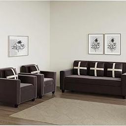 SONADA Furniture 5 Seater Wooden Fabric Sofa Set for Living Room Bedroom Hotel Office with Pillow (Brown)-picture-15