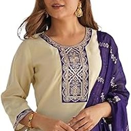Women's Silk Blend Embroidery Straight Kurta Pant With Dupatta Set-picture-8
