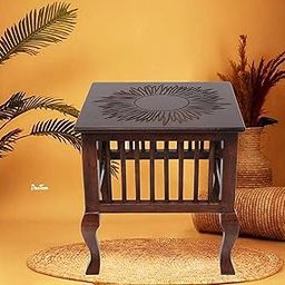 WOOYNEX Beautiful Handmade Wooden Stool with an Antique Finish for Sitting in The Living Room, Office, or on The Balcony as Home Furnishings. (Brown-b)-image-12