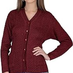 Women's Woolen V-Neck Self Design Rainbow Fabric Cardigan - Heavy, Warm, Pure Wool - Free Sizes (2XL, Maroon)-image-31