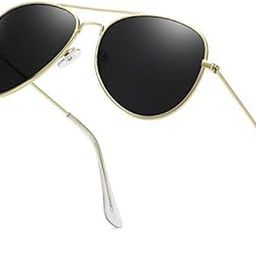 Classic Aviator Metal Unisex Sunglasses, Golden Frame, Black Lens (Medium) Pack of 1-image-94