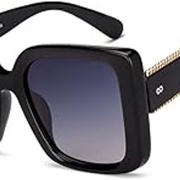 Polarized and 100% UV Protected | Branded and Stylish Sunglasses | Black - Grey Full Rim Square | Celeb Style | For Women | Large | VC S000593-26