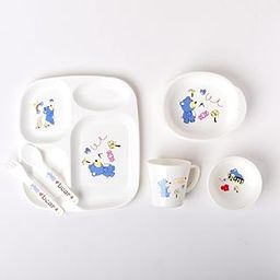 KRESHU Creative Cartoon Children's Tableware | Set of 6 Plates Bowls Spoon Fork Drinking Cup Baby Meal Tray | Eco-Friendly Kids Dinner Set | Anti-Fall Lunch Grid Auxiliary Food Plate (Multi, 1-Pcs)-image-73