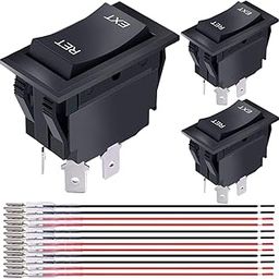 MKBKLLJY 3Pcs Momentary RV Jack Rocker Switch 20A 12V DC Reversing Polarity Power Toggle Switch Motor Reverse Control DPDT 4 Pin ON-Off-ON for 5th Wheel Tongue Trailer Stabilizer with Terminal Wires-24