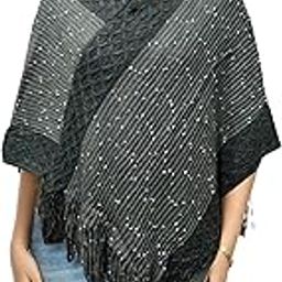 Women Ladies Girls Winter Wear V-Neck Strip Woolen Poncho -Free Size-image-96