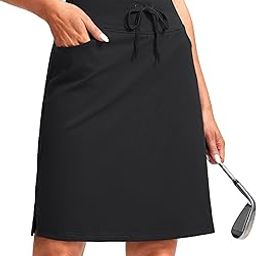 Women's 20'' Knee Length Skorts Skirts 6 Pockets High Waisted Drawstring Long Athletic Tennis Golf Skirt Women-image-0