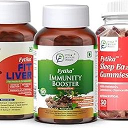 Fytika Wellness Combo Pack of 3 – Fit Liver (60 Tabs) + Immunity Booster (60 Tabs) + Sleep Eazzz Gummies (30) – Detox, Immune Support & Sleep Aid Supplements-3