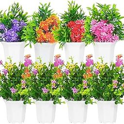Plastic Wild Artificial Flower Plants With Cute Hexa Pot|Faux Flower Plant For Home Office Decor|Tabletop And Desk Decoration|Artificial Flower For Balcony Indoor Decor|Pack Of 8 (Multi-C)-picture-28
