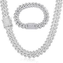 Chain for Men - Stylish Mc Stan Cuban Link Necklace With Iced Cubic Zirconia Diamond - Silver Chain and Hand Bracelet - Long Stainless Steel Ice Hip Hop Rapper M465-image-13