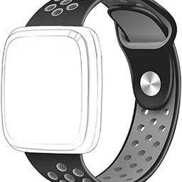 CellFAther® Silicone Dotted Replacement Wrist Band Strap Compatible for Fitbit Versa 2/Lite/SE (Watch Not Included) (Black & Grey)-image-22