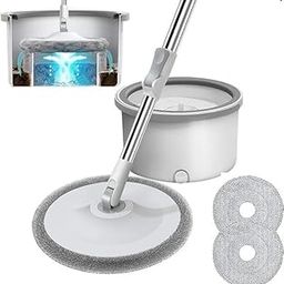 PYXBE Spin Mop with Bucket Deluxe System for Floor Cleaning - 360° Flexible Mop with Self Separation Dirty and Clean Water System 2 Pcs Reusable Microfiber for All Types of Floor Cleaning sdf (Grey)-0