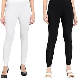 T2 Womens Ankle Length Leggings | Cotton Combo Leggings |180% GSM| Pack of 2 (White, Black)-image-91