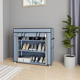 JUDIO STORE 3 Tiers Shoe Rack with Dustproof Zip Cover & Side Pockets, Multiuse Wide Space Storage Rack for footwear, Toys, clothes with Dustproof Cover (3 Shelves, Plastic) Color grey-20