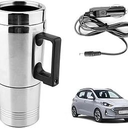 Oshotto 12V Electric Car Kettle Stainless Steel For Hot Water Tea Coffee Milk Heating Cup/Mug for Travelling Trip Hyundai Grand i10 Nios (300ml) - Silver-image-86
