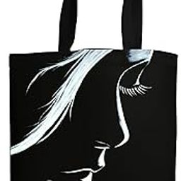 Aesthetic Canvas Tote Bag, Black with White Silhouette Design, 35 x 38 cm-image-16