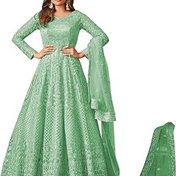 Women's Net Semi Stitched Gown Top With Satin Silk Fabric Bottom & Net Dupatta Embroidered Anarkali Dress-image-53