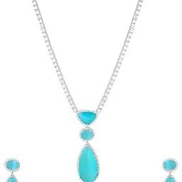 Jewellery Set for Women and Girls American Diamond Jewellery Set | Silver Tone Green AD Necklace Set for Women | Birthday Gift for girls and women Anniversary Gift for Wife-image-24