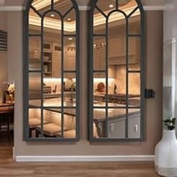 MKH KRAFTS- Wood Wall Mirror Window, Wall Hanging Frame, Wall Panel, Mirror Frame, Wall Mounted, Set of 2 Black 18x45 Inch-15