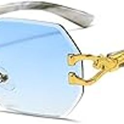 Designer Hexagon Rimless UV Protection Sunglasses for Men Women Stylish - Spotted on YoYo Honey Singh - Anti Glare Retro Rectangle Gradient Leopard Shades Party Goggles-45
