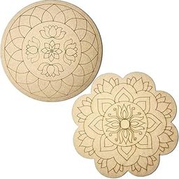 American Elm 2 Pcs Premarked MDF Lotus Shaped Engraved Design Mandala for DIY Art and Craft 12 Inch Art Décor Ideal for Premarked MDF Coasters, Lippan Art, and Home Décor-13
