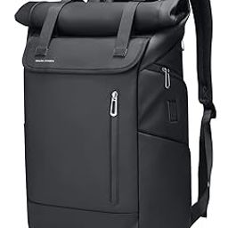 2908 Roll-Top Lightweight Leisure 17.3 Inch Backpack, Business Laptop Backpack for Men and Women, USB Charging Port, black-image-9