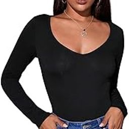Solid V-Neck Full Sleeves Fitted Tee Top for Women's & Girl's-picture-1