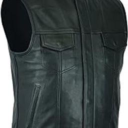 Mens Black Motorcycle Vests - SOA Club & Traditional Paisley Satin Liner Leather Biker Vests-image-47