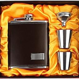 7Trees® 7 Oz / 207 ml Stainless Steel Faux Leather Brown Hip Flask + 2 Shot Glasses + Funnel-image-90