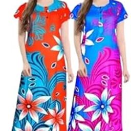 Women's Pure Cotton Nightwear Casual Nighty (Maxidress COMBO2202 XXL) Orange-image-99
