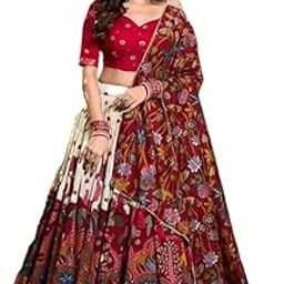 Women's Wedding Special Tussar Silk With Kalamkari Print Lehenga Choli Women's Floral And Patola Print With Foil Work Tussar Siilk Lehenga Choli Set-image-74