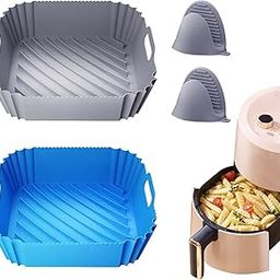 2 Pcs Air Fryer Silicone Liners, Square 8.5 Inches, Non-Stick Food-Grade Reusable Air Fryer Liners with 2 Pcs Heat-Proof Gloves-image-19