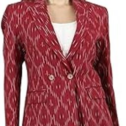 Womens Ikat Red Cotton Blazer-picture-10