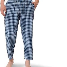 Cotton Plaid Pajama Pants, 100 cm Length, Blue and Grey-picture-24