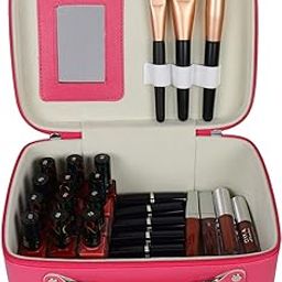 Bridal Make Up Box | Cosmetic Bag Organizer | Wedding Edition Travel Vanity Case - Magenta Pink-image-98