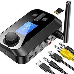 Atdaraz Bluetooth Receiver and Transmitter, Bluetooth 5.3, Support 2 Headsets Simultaneously, 3.5mm AUX, Optical, Coaxial, TF Card Plug-Play, for TV/PC/Home Stereo/Headset/Speaker/Mp3/Mp4-19