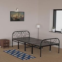 Sahni Foldable Furniture Single Size Bed | Foldable Iron Bed Frame for Sleeping Guest Easily storable (6by3ft, Powder Coated) (Metal Stripes Frame)-picture-3