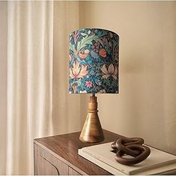 Wooden Table Lamp 15 inch Height with Modern Sleek Floral Linen Shade | Bedroom & Living Room Decor | Artistic Home & Office Decor | 9W LED Bulb Included (Pack of 1) (vanrai)-21