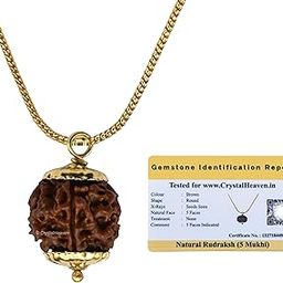 Crystal Heaven Rudraksha Original 5 Mukhi Pendant Necklace for Women Men | Certified Rudraksha with Velvet Pouch (Gold)-image-24