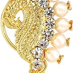 Vighnaharta Gold Plated with Peals Alloy Maharashtrian banu Nath Nathiya./ Nose Pin valentine day gift valentineday gift for her gift for him gift for women gift for women VFJ1013NTH-Press-picture-33